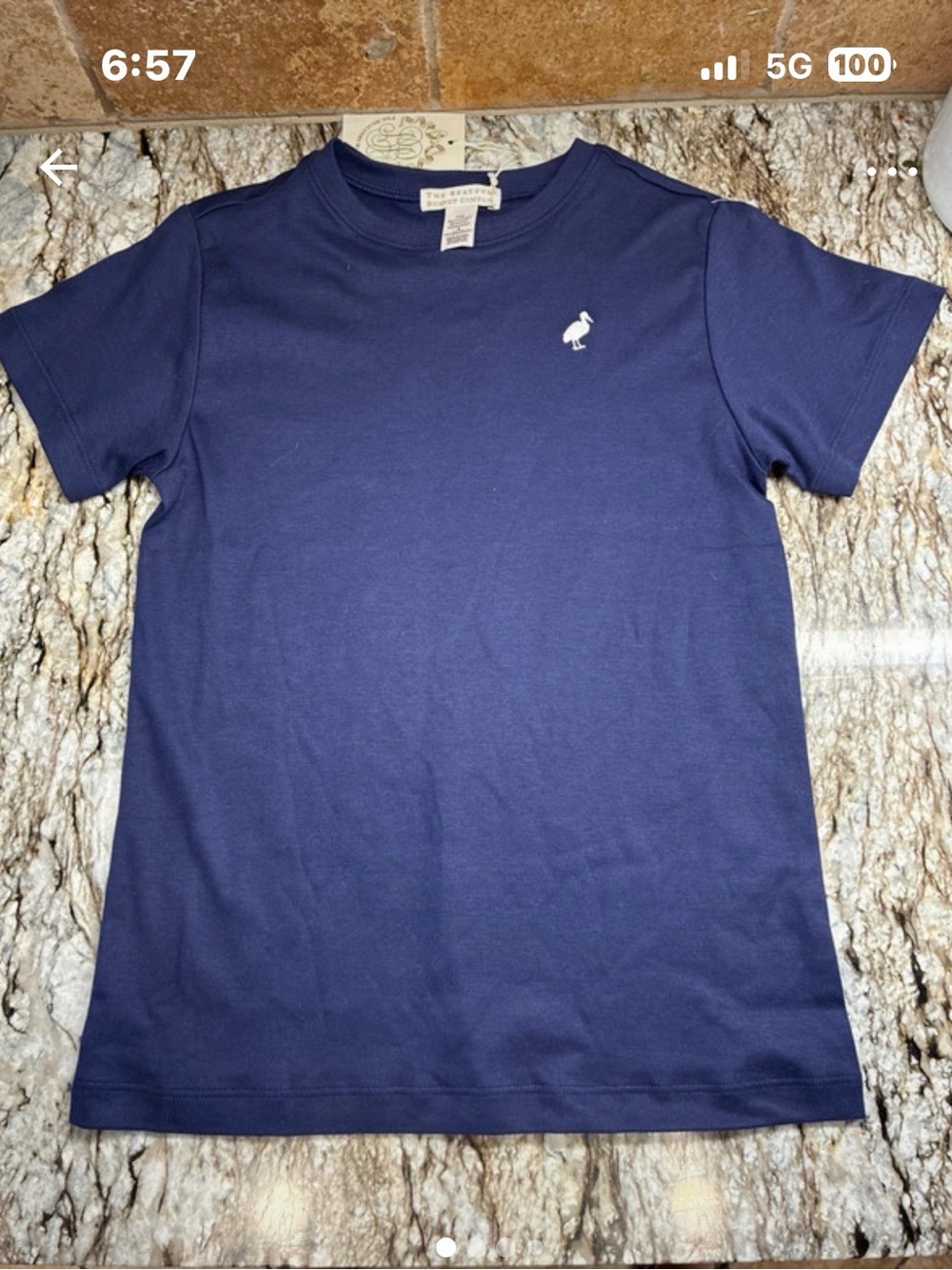 The Beaufort Bonnet Company Navy Short-Sleeve Tee with White Embroidered Bird
